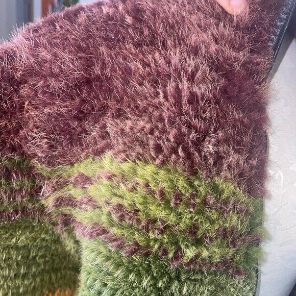 Vintage Womens Jacket Size Medium Multicolor Knitted Fur Leather Trim Custom - Picture 7 of 12